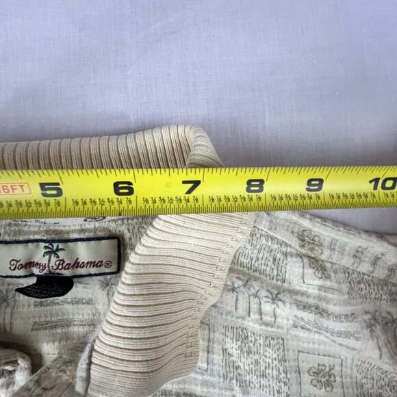 Tommy Bahama Polo Shirt Men Large Beige Green Totem Relaxed Comfort Casual - Picture 5 of 9